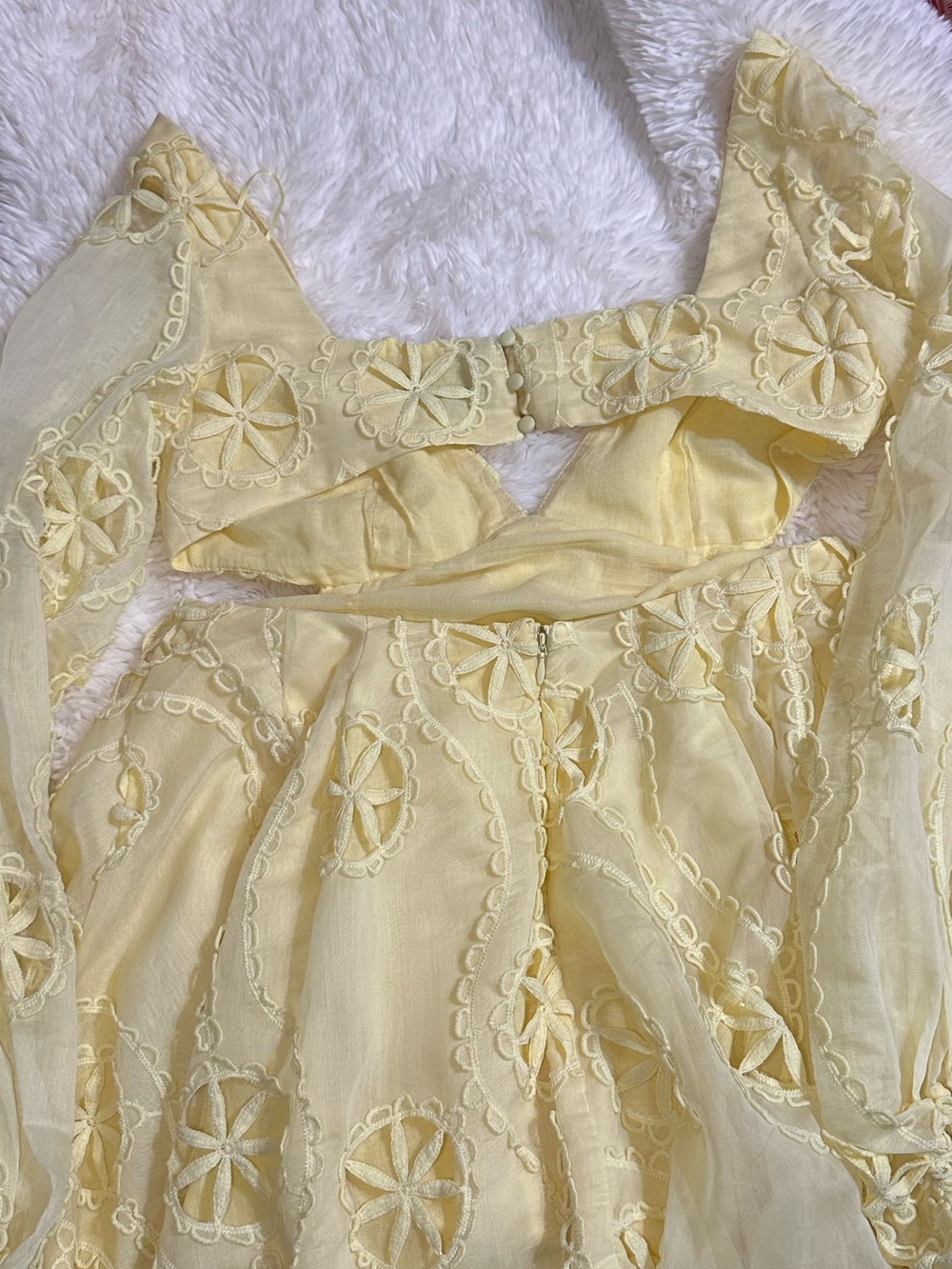 Bardot Jovie Babydoll Mini Dress Butter Yellow Cutout Balloon Sleeve L 8 - Picture 6 of 16
